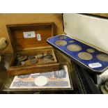 Cased set of Victorian silver coins, £1 note, etc.