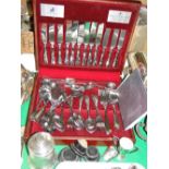 Cased set of Viners canteen of cutlery, 2 small silver trophies and a cigarette dispenser silver.