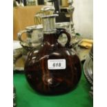 Brown glass whisky decanter with silver mounts