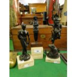 Classical figure on marble plinth and 2 others, (3).