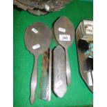 Engine turned silver backed brush & mirror set