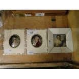 Pair of ivory framed miniatures and another.