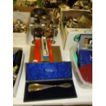 Plated goblets, cased cutlery, bud vases,