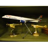 Boxed model British Airways jet & 2 brass aeroplanes