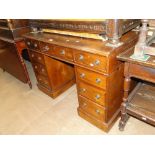 Victorian stained pine twin pedestal writing desk.