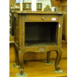 A French oak open pot cupboard with single drawer.