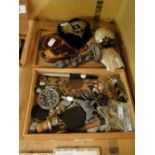 Various badges, buttons, tin, etc.