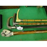 Walking cane with rams head knop & 3 others (4)