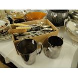 2 Plated tankards & a large quantity of mixed plated cutlery