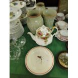 Royal Albert teapot, Clarice Cliff plate, Tenby bowls and vases.