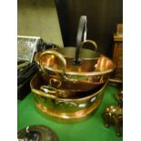 Oval 2-handled copper pan and 3 others, (4).