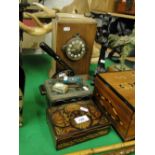 Mantel clock, address stamp, polish set,