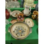 Studio pottery bowls, Victorian jugs, etc.
