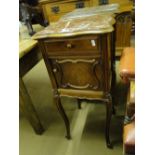 A French rosewood and marble top pot cupboard on cabriole legs.