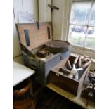 Pine tool box and contents, and another with miscellaneous hand tools, (2).