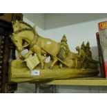 Black Forest carved horses & lumber jack tableau,