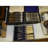 2 Cased sets of silver handled knives & a cased fish service (3)