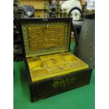 Brass inlaid Victorian work box with fitted interior.