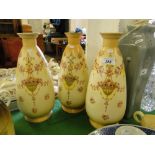 3 tall Fieldings Crown Devon blush vases.