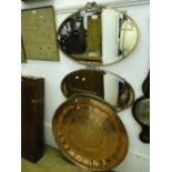 Eastern copper table top & a pair of oval mirrors