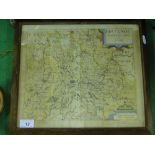 Hand coloured map "Brecknoc" framed by Robert Vaughan.