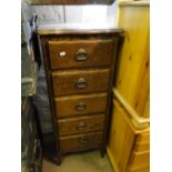 A narrow French oak 5 drawer chest.