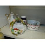 A K P M coffee pot, 
height 7.5", basket, miniature cup and saucer, etc.