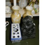 A pair of Oriental vases, kylin, etc., (4).