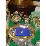 Engraved & plated teaware, bread baskets, candlesticks,