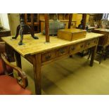 A Victorian  rectangular pine top serving table on elm base ,