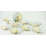 Edwardian Royal Worcester 9-piece dessert service
comprising 6 plates and 3 comports with painted