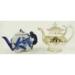 A teapot with monkey figure handle, 
possibly Minton, height 6.25" and a Victorian teapot, (2).