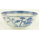 A Chinese blue and white porcelain bowl,
with painted landscapes, 10".