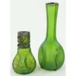 A Loetz green lustre glass vase
with silver rim, 7.25" and a similar smaller vase.