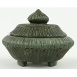 Antique carved spinach jade pot and cover, 
10" diameter.