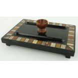 Antique inlaid specimen marble ink stand,
length 8.5".