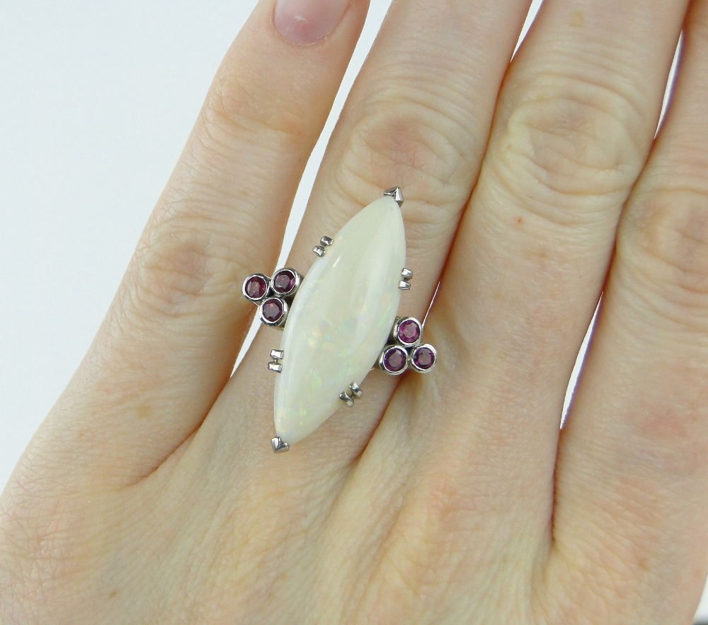 18ct gold marquise shaped opal and diamond set ring,
setting height 30mm, size N. - Image 3 of 3
