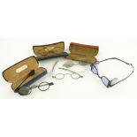Pair of Antique silver framed spectacles,
pair of glasses with side pieces, and 3 others, (5).