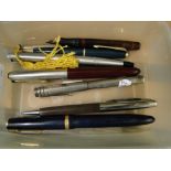Sterling silver fountain pen and other pens and pencils.