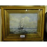 Max Parsons,
oil on board, 3 masted sailing ship, framed.