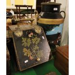 Painted milk churn and cover and a coal box with floral design.