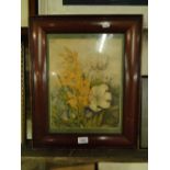 Coloured lithograph, still life flowers, framed.