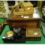 Cigarette dispenser, owl smoker's companion, sewing box and another, (4).