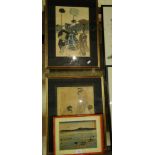2 pairs of Oriental watercolours, framed.