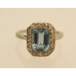 Aquamarine and diamond cluster ring, eme