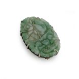 Chinese carved jadeite oval brooch, carv
