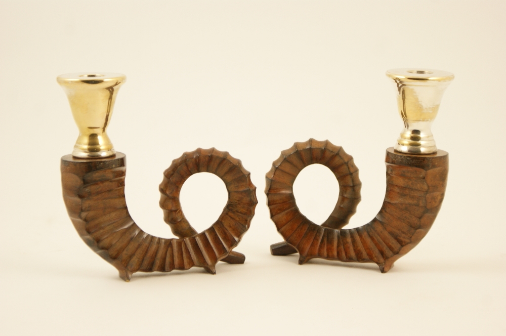 Pair of unusual modernist bronze and sil