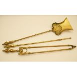 Edwardian brass fire irons comprising po