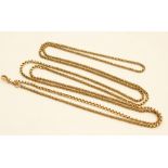 9ct gold guard chain, length 148cm, weig
