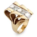 Diamond two stone ring in 14ct gold, set